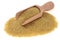 Corn flour wooden spoon close-up on white background
