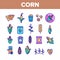 Corn Food Color Elements Icons Set Vector