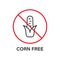 Corn Free Line Black Icon. Cob Maize Allergy Ingredient Red Stop Sign. Corn Starch Allergen Forbidden Symbol. Ban
