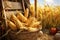 Corn harvest celebration with baskets