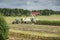 Corn harvest vehicles distant view phase 3