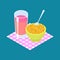 Corn Porridge and fruit juice. Breakfast Healthy food. Vector il