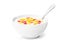 Corn rings in ceramic bowl with milk. Cereals food