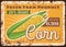 Corn rusty metal plate, vector fresh farm product