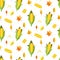 Corn seamless pattern vector illustration. Maize ear or cob.