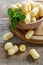 Corn sticks coated with honey and mint,