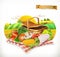 Corn, tomato, onions, pepper, carrot, lettuce and parsley. Isolated 3d vector icon