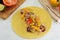 Corn Tortilla Wraps with Tuna, Yellow Bell Pepper, Avocado, and Purple Onions