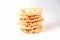 Cornbread tortillas on a white background close up macro. bread stacked in a pile on a light background