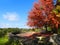 Cornell Botanic Garden Overlook in Fall under blue sky