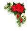 Corner Christmas arrangementwith poinsettia flowers, green spruce twigs and berries isolated on white