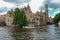 Corner Huidevettersplein is most famous spot to photograph Bruges, Flanders, Belgium