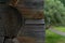 Corner of a hut or log building. Log well assembly of beams orlogs