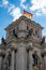 The corner of the Reichstag with flag on the roof