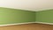Corner of the Room with Green Walls, White Ceiling, Light Parquet Floor