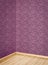 Corner of Room with wooden Floor and Purple Wallpaper