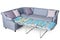 Corner sleeper sofa folding bed, upholstered in fabric light gray.