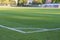 Corner of soccer field, pattern of green grass for football sport, football field, stadium, sport texture, selective
