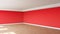 Corner of the Sunny Interior with Red Walls, a White Ceiling and Cornice