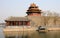 A corner tower of the Forbidden City in Beijing, China.