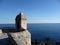 Corner tower of the Fort Antoine Theatre overlooking the sea in Monaco.