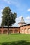 Corner tower of old fortress Zaraysk Kremlin, Moscow Region, Russia summer view under bright blue sky