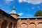 Corner tower of old fortress Zaraysk Kremlin, Moscow Region, Russia summer view under bright blue sky