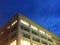 Corner of Typical American Office Building with Darkening Night Skies