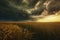 Cornfield with a dramatic stormy sky capturing