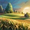 Cornfield landscape Vector illustration cartoon landscape with tall corn stems