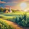 Cornfield landscape Vector illustration cartoon landscape with tall corn stems