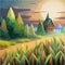 Cornfield landscape Vector illustration cartoon landscape with tall corn stems