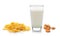 Cornflake milk and almond on white background