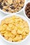 Cornflakes and breakfast cereals, top view