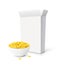 Cornflakes in ceramic bowl and box. Corn cereals