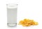 Cornflakes and milk on white background