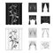 Cornices, garters, ribbon and other web icon in black,outline style.Machine, textiles, furniture icons in set collection