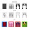 Cornices, garters, ribbon and other web icon in flat,outline,monochrome style.Machine, textiles, furniture icons in set