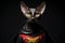 Cornish Rex Cat Dressed As A Superhero On Black Background