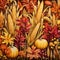 Corns, cobs, leaves, pumpkins, as abstract background, wallpaper, banner, texture design with pattern - vector. Dark colors