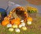 cornucopia basket, symbol of plenty with pumpkins and squash at Thanksgiving