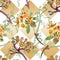 Cornus mas floral botanical flowers. Watercolor background illustration set. Seamless background pattern.