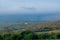 Cornwall coastal moorland in the mist and sea in the distance