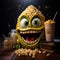 Corny Capers: Crazy Corn with a Playful Face Surrounded by Popping Popcorns