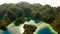 Coron, Palawan, Philippines, aerial view of beautiful Twin lagoon and limestone cliffs. Fisheye view.