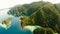 Coron, Palawan, Philippines, aerial view of beautiful Twin lagoon and limestone cliffs. Fisheye view.