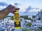 Corona beer bottle cityscape caribbean beach panorama Playa del Carmen