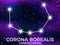 Corona Borealis constellation. Starry night sky. Zodiac sign. Cluster of stars and galaxies. Deep space. Vector
