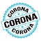 CORONA text on blue-black round stamp sign
