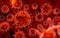 Corona virus 2019-ncov flu outbreak, microscopic view of floating influenza virus in blood, SARS pandemic risk concept, 3D renderi